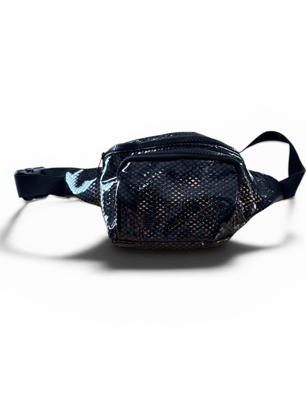 Clear Vinyl Fanny Pack with Black Mesh Detail